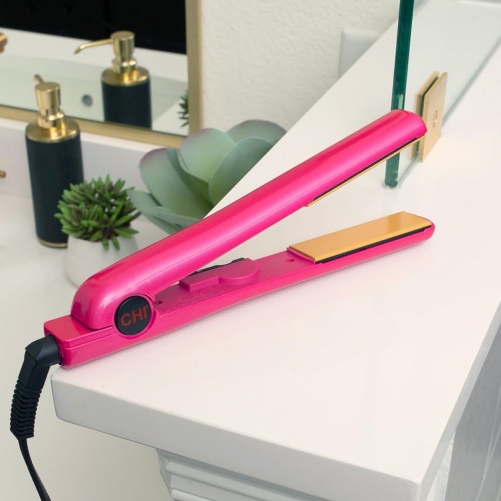 CHI AIR EXPERT Tourmaline Ceramic Hair Flat Iron | 1" Plates | Pure Pink